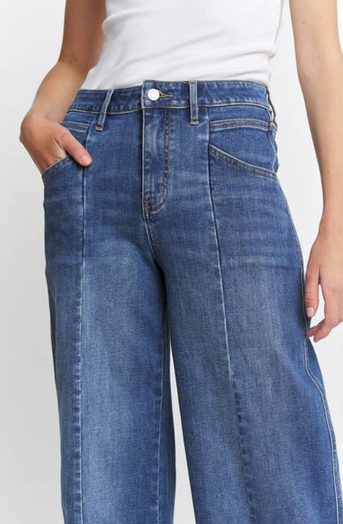 Mica Denim High Rise Seamed Wide Leg Cropped Jeans in Elephant