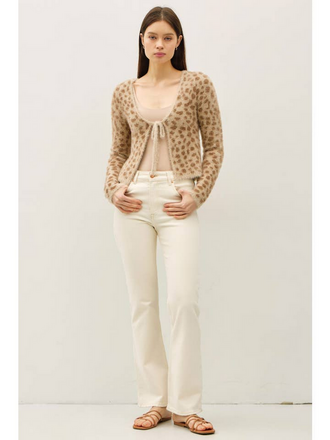 Be Cool Fuzzy Leopard Front Tie Cardigan