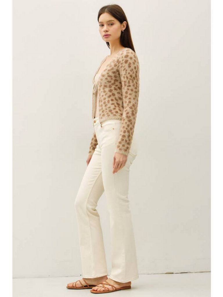 Be Cool Fuzzy Leopard Front Tie Cardigan