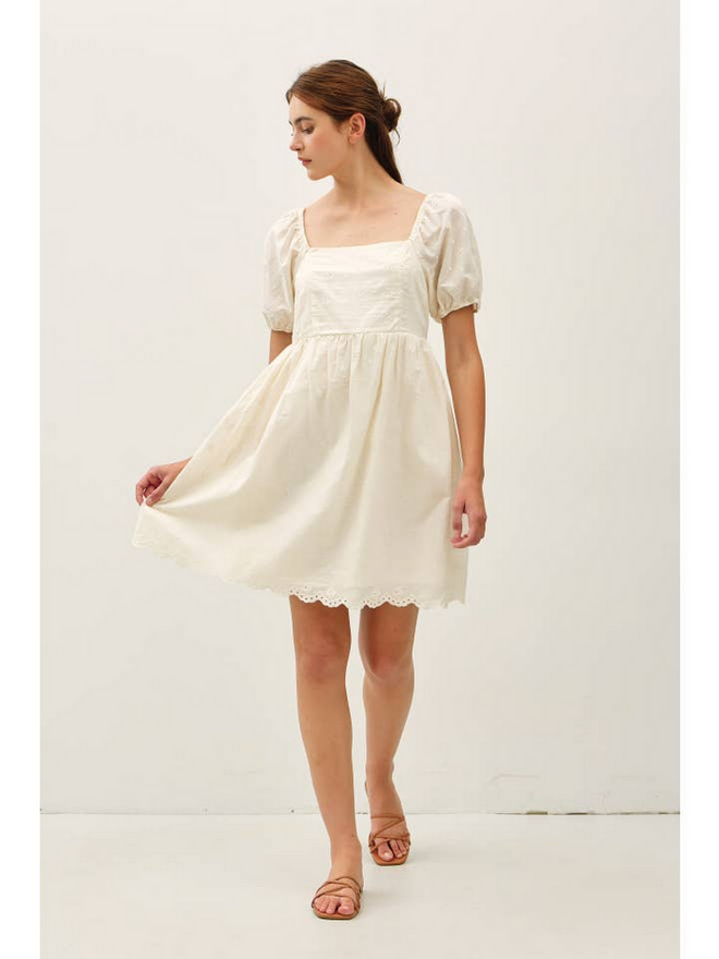 Be Cool Mini Eyelet Dress  Cotton Puff Sleeve Summer Dress - J Marcel