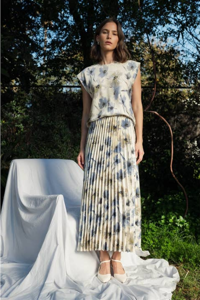 Fun2Fun Floral Satin Pleated Skirt