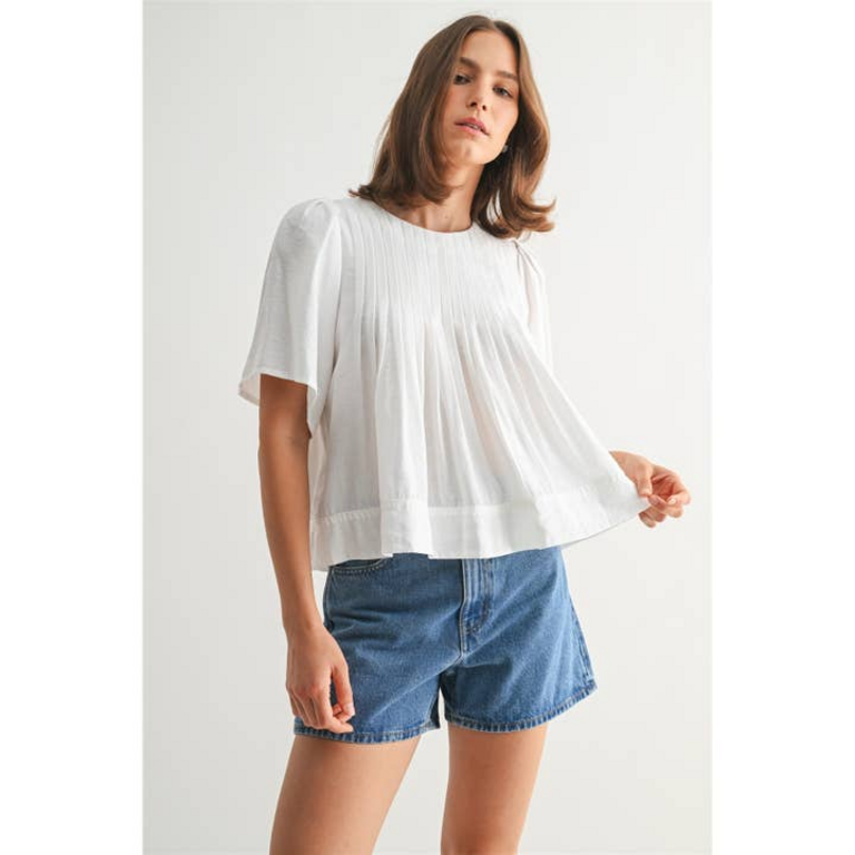 Fun2Fun Pin Tuck Detail Short Sleeve Blouse