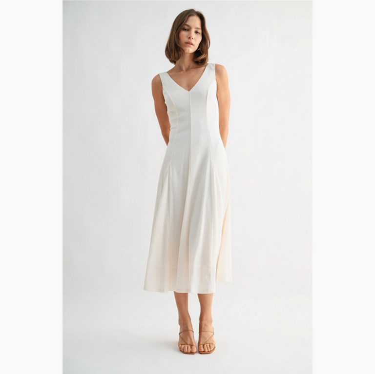 Fun2Fun Textured Knit V Neck Dress