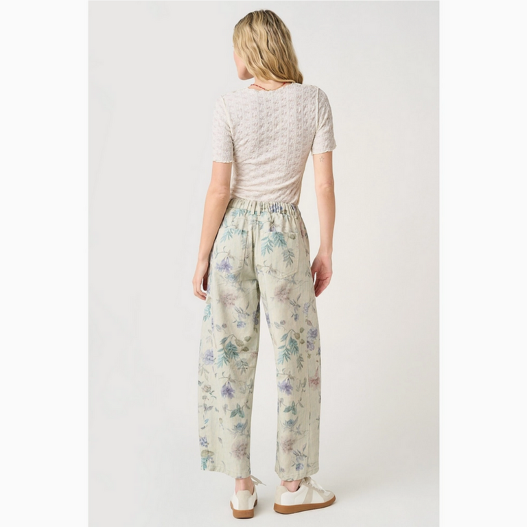 Mittoshop Washed Floral Print Elastic Waist Barrel Jeans