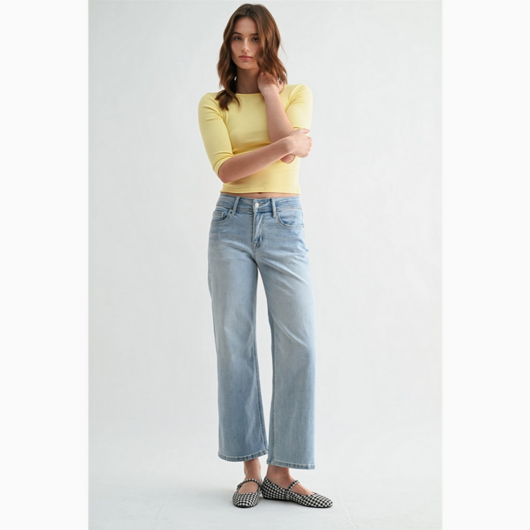 Mica Denim Mid-Rise Wide Leg Ankle Jeans