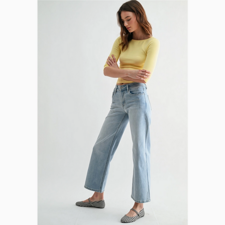 Mica Denim Mid-Rise Wide Leg Ankle Jeans
