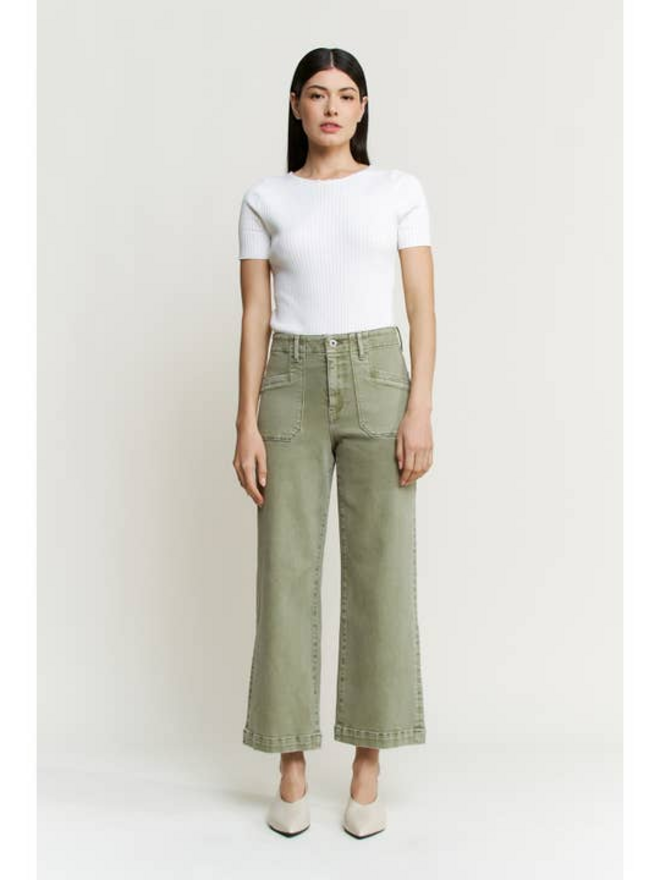 Mica Denim Super High Wide Cropped Utility Pants – Faded Green - J