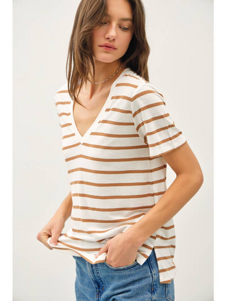 Be Cool Cotton Linen Blend Striped T-Shirt