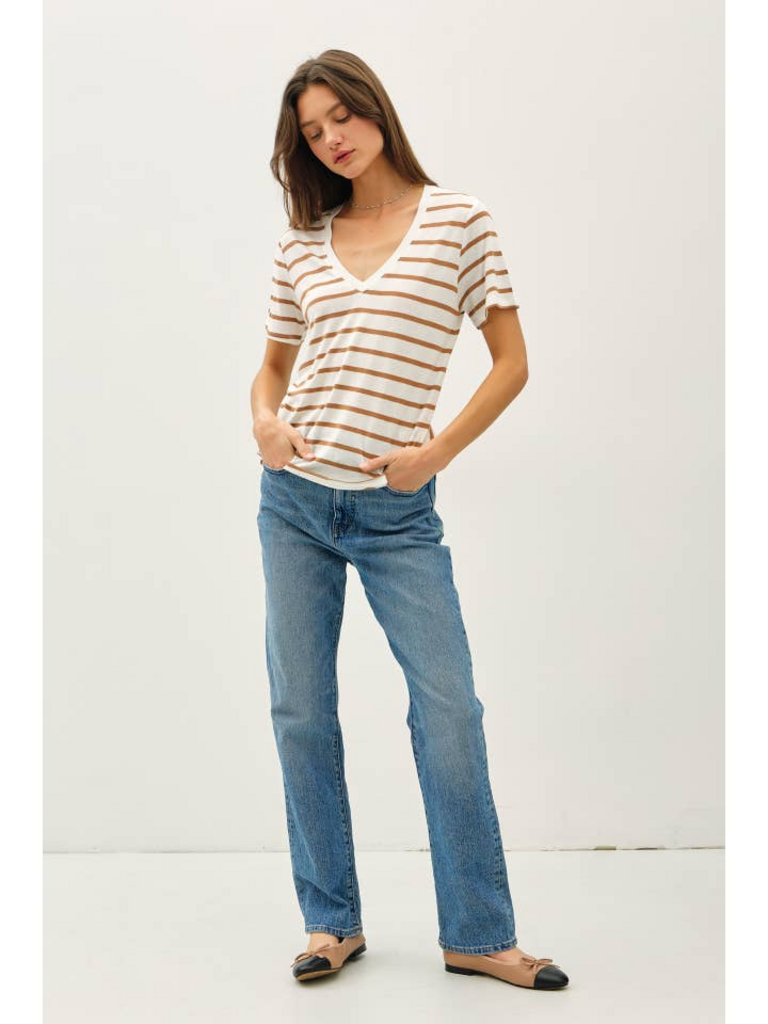 Be Cool Cotton Linen Blend Striped T-Shirt
