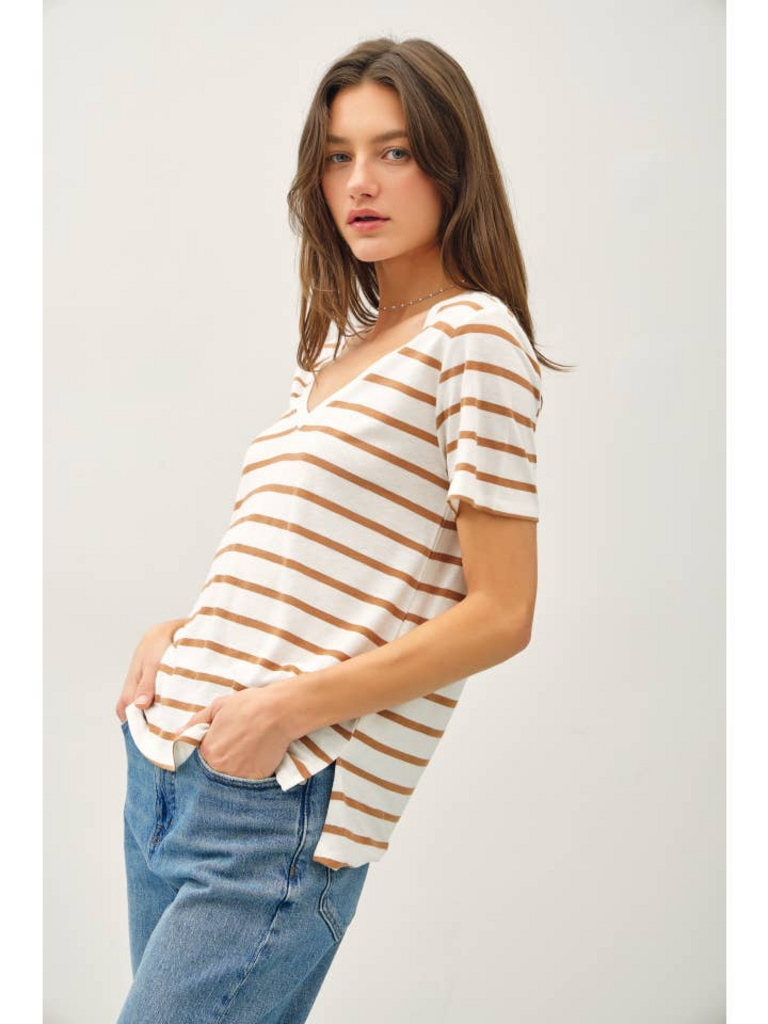 Be Cool Cotton Linen Blend Striped T-Shirt
