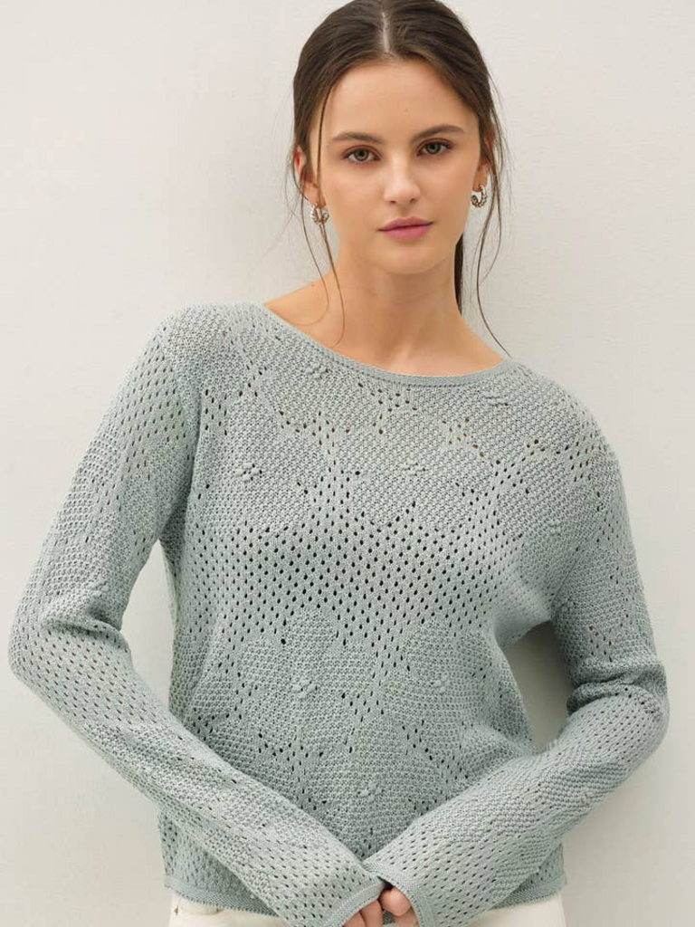 Be Cool Floral Pattern Crochet Sweater Top