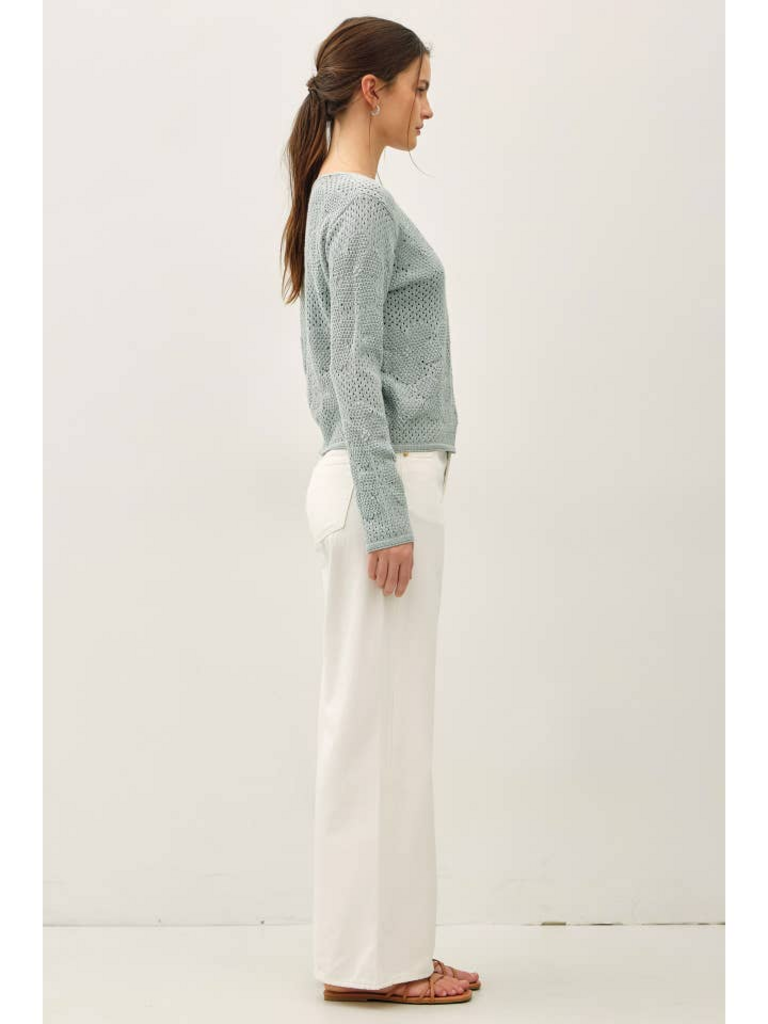 Be Cool Floral Pattern Crochet Sweater Top