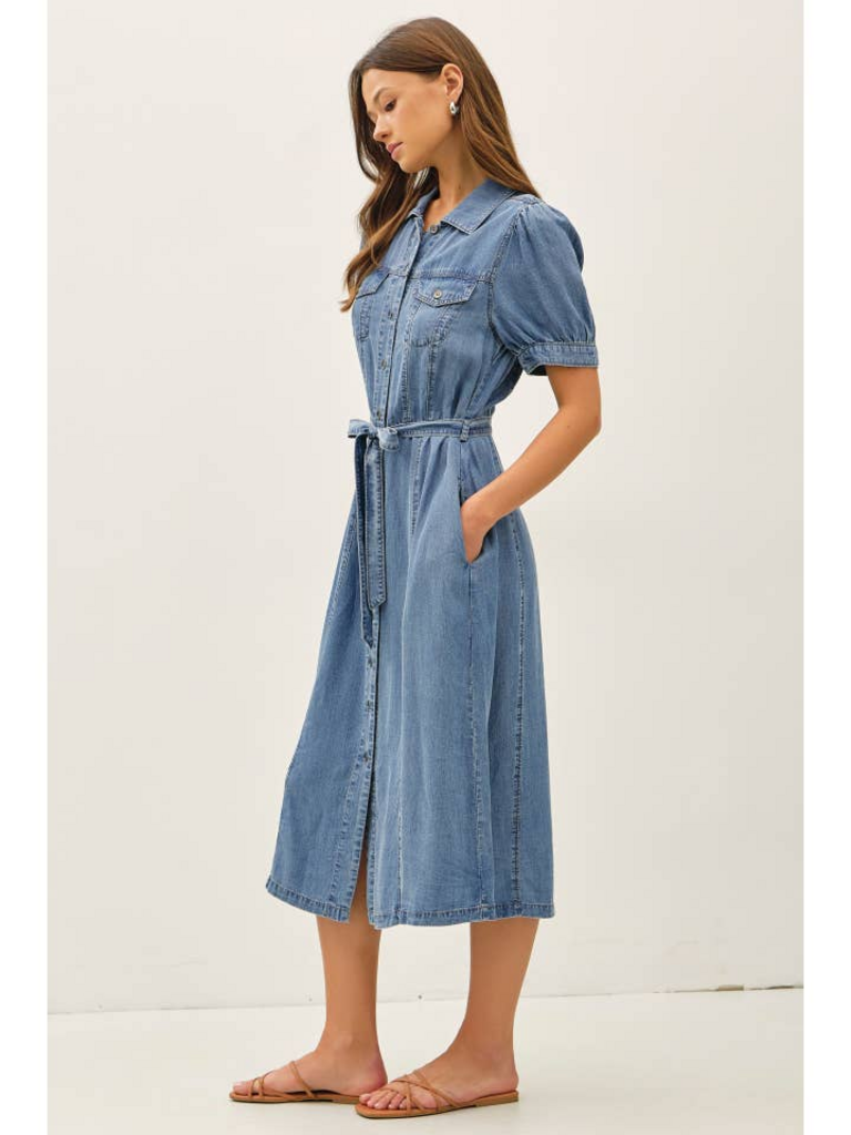 Be Cool Puff Sleeved Denim Shirt Dress
