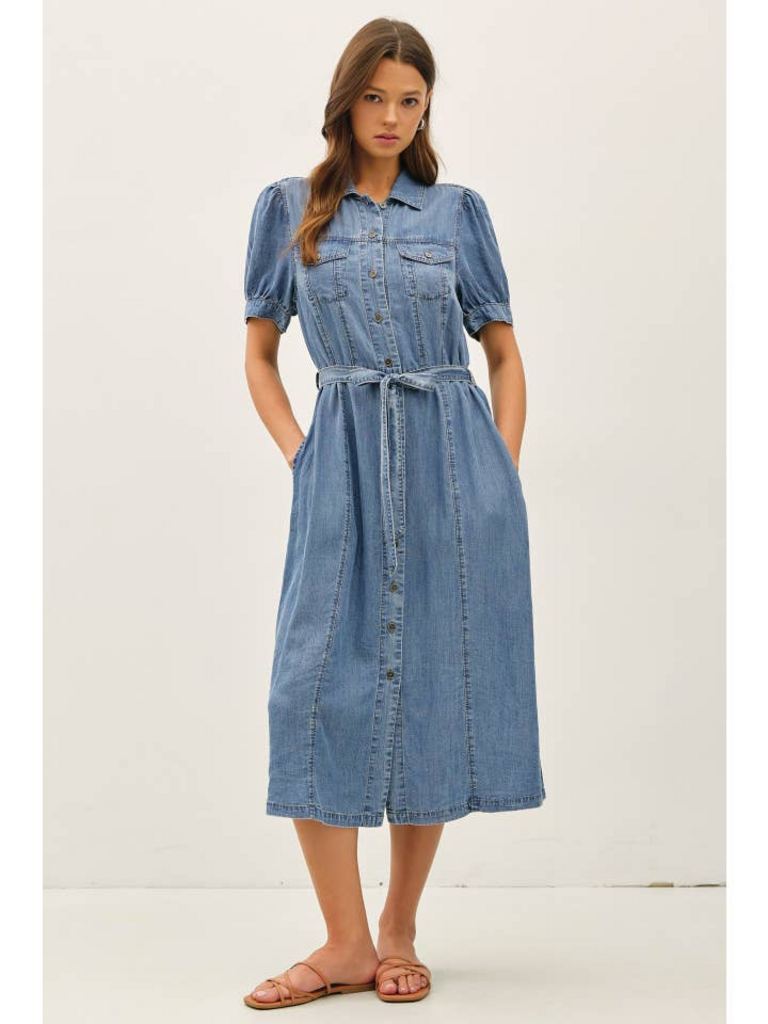 Be Cool Puff Sleeved Denim Shirt Dress