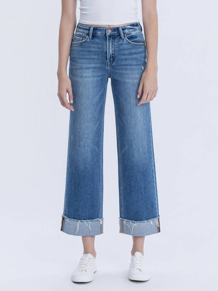 Flying Monkey High Rise Raw Cuffed Hem Slim Wide Jeans