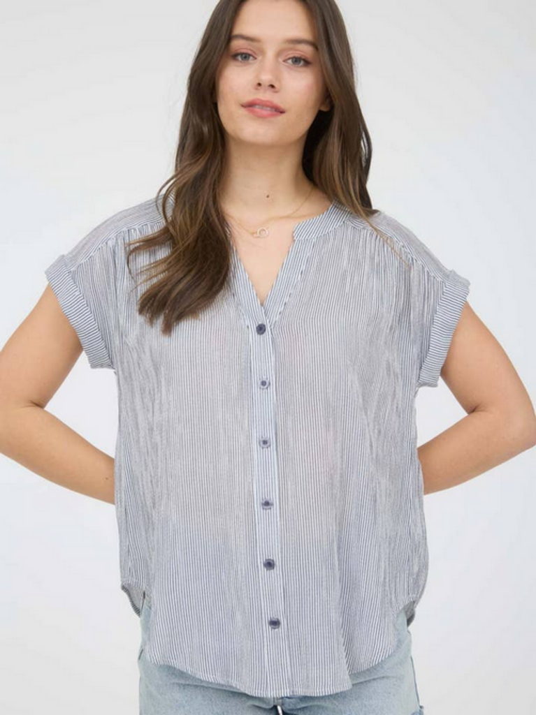 Blu Pepper Pinstripe Short Sleeve Button Down Shirt