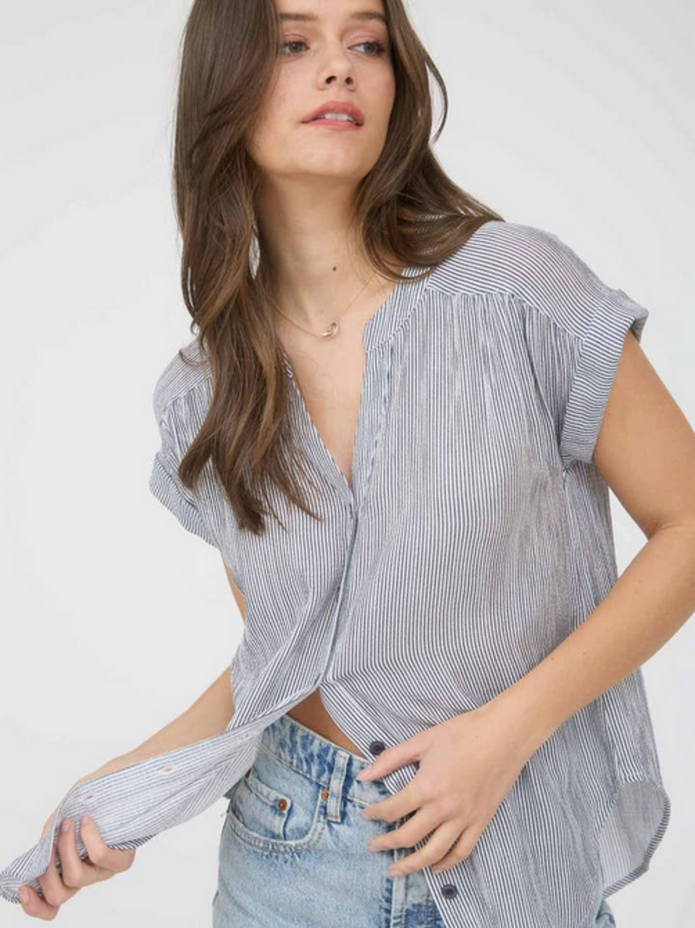 Blu Pepper Pinstripe Short Sleeve Button Down Shirt