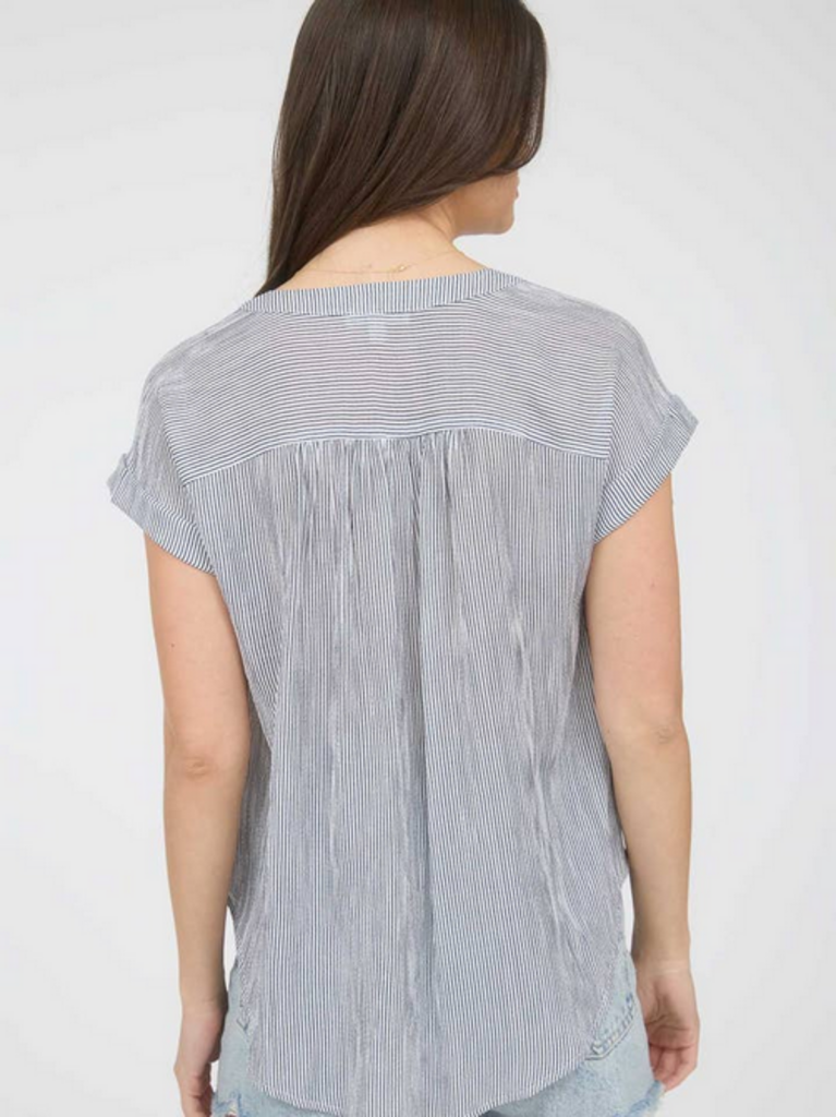 Blu Pepper Pinstripe Short Sleeve Button Down Shirt