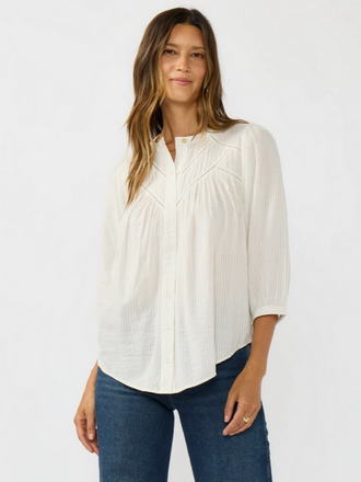Love Stitch Pintuck & Lace Trim Cotton Pinstripe Blouse