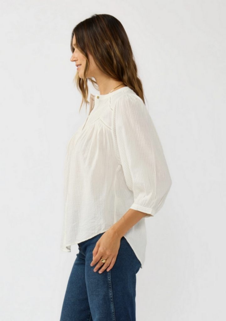 Love Stitch Pintuck & Lace Trim Cotton Pinstripe Blouse