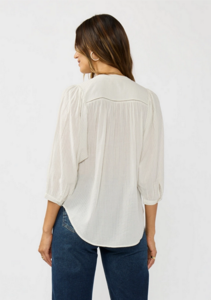Love Stitch Pintuck & Lace Trim Cotton Pinstripe Blouse