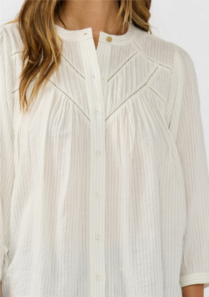 Love Stitch Pintuck & Lace Trim Cotton Pinstripe Blouse