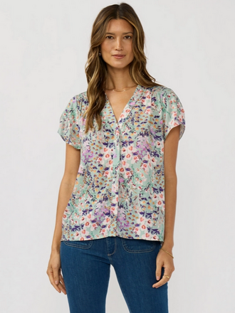 Love Stitch Flutter Sleeve Hidden Button Down Top