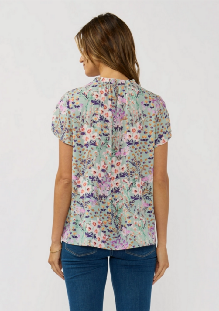 Love Stitch Flutter Sleeve Hidden Button Down Top