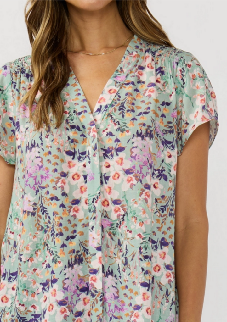 Love Stitch Flutter Sleeve Hidden Button Down Top