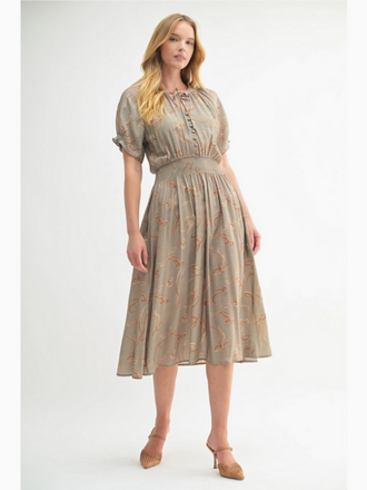 Fun2Fun Bow Print Button Front Midi Dress