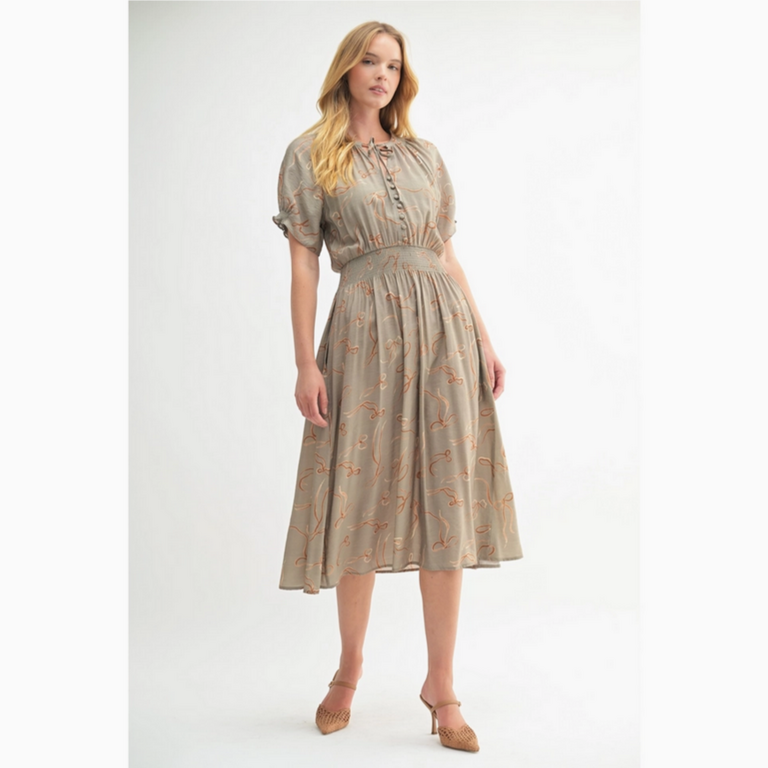 Fun2Fun Bow Print Button Front Midi Dress