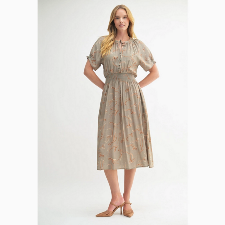 Fun2Fun Bow Print Button Front Midi Dress