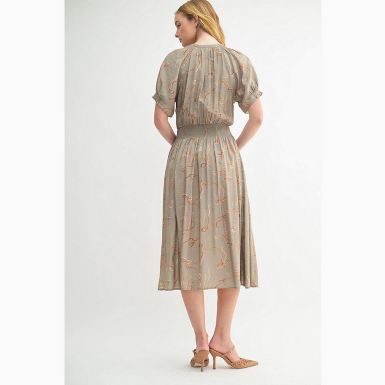 Fun2Fun Bow Print Button Front Midi Dress