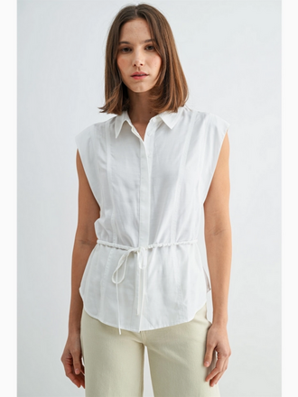 Fun2Fun Covered Button Down Tie Waist Top