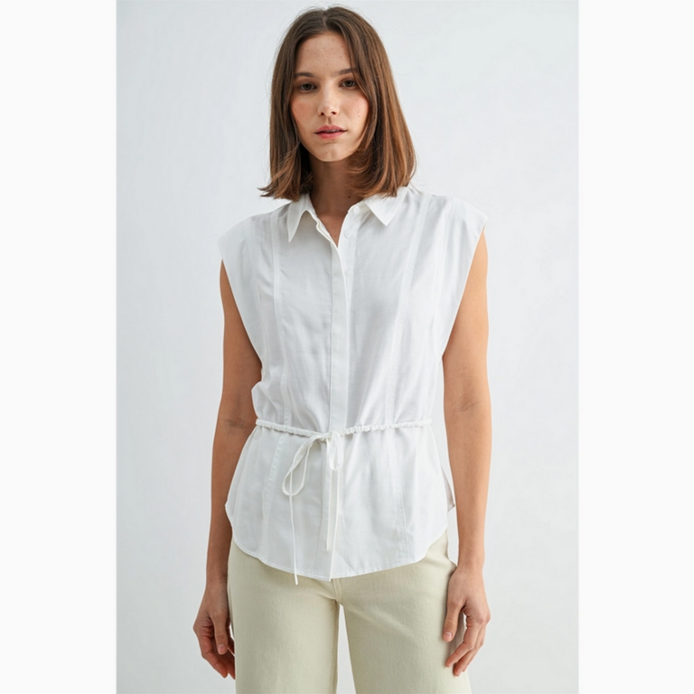 Fun2Fun Covered Button Down Tie Waist Top