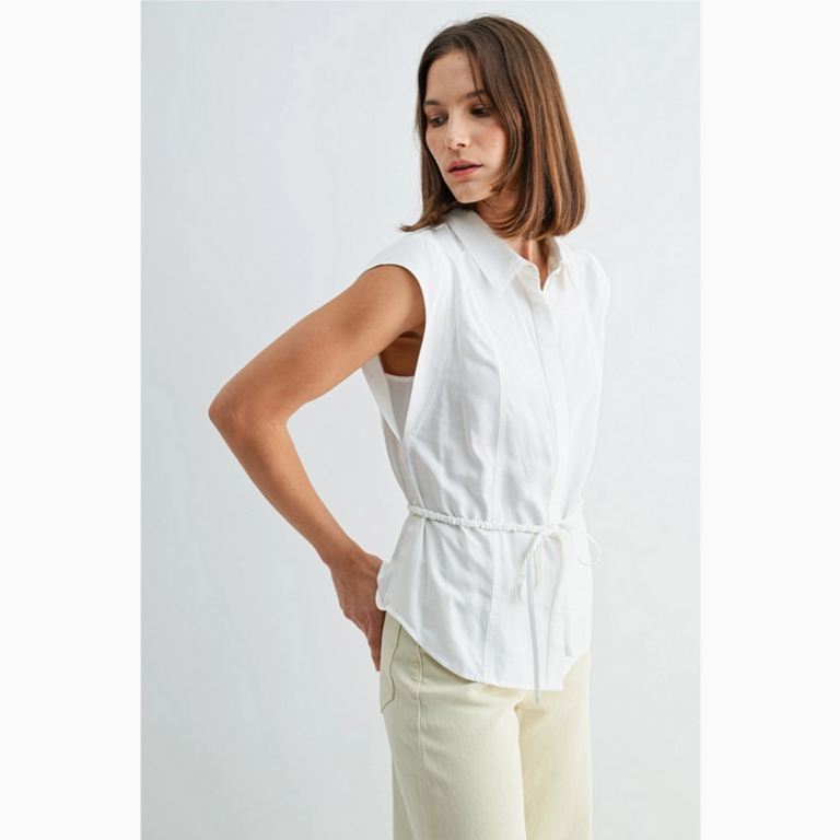 Fun2Fun Covered Button Down Tie Waist Top