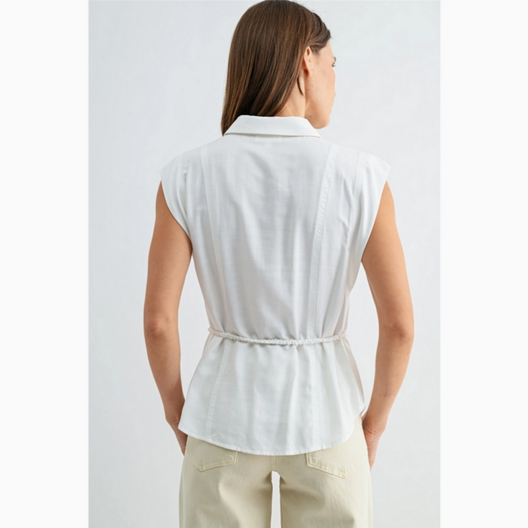 Fun2Fun Covered Button Down Tie Waist Top