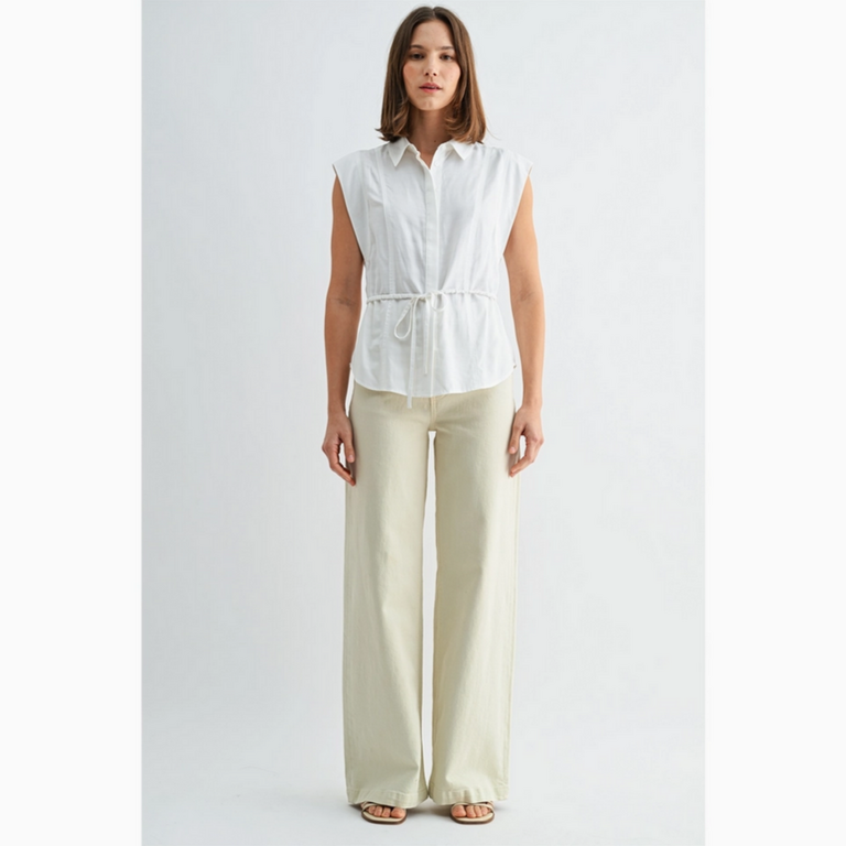 Fun2Fun Covered Button Down Tie Waist Top