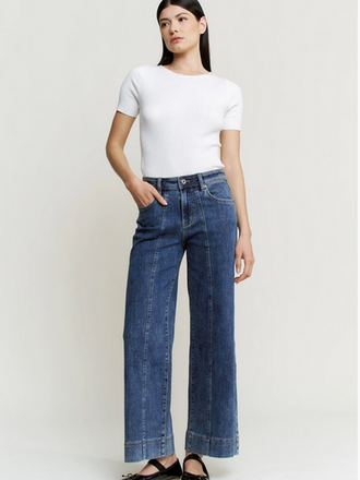Mica Denim High Rise Front Seam Wide Leg