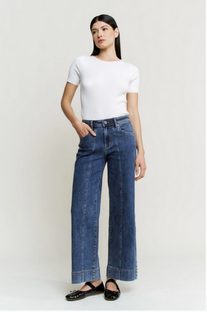 Mica Denim High Rise Front Seam Wide Leg Jeans