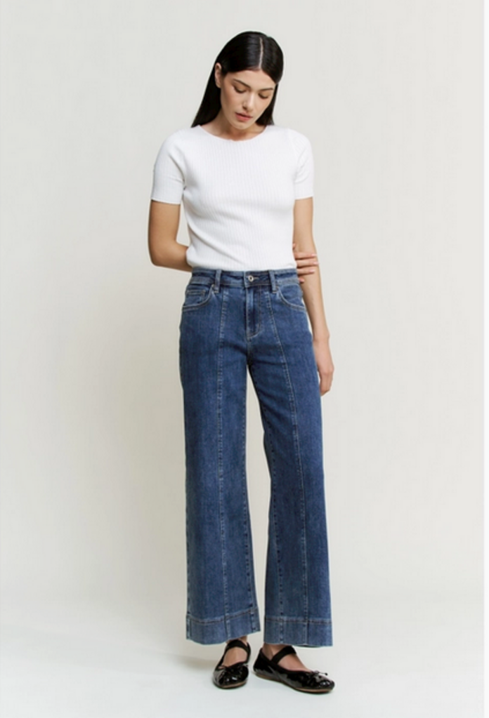 Mica Denim High Rise Front Seam Wide Leg Jeans