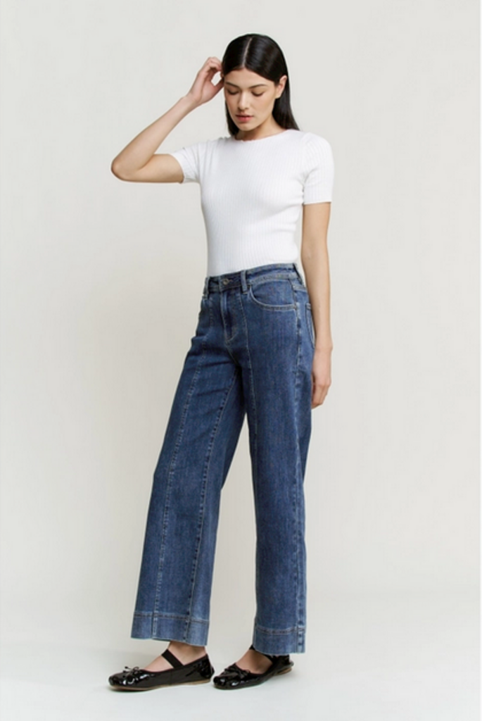 Mica Denim High Rise Front Seam Wide Leg Jeans