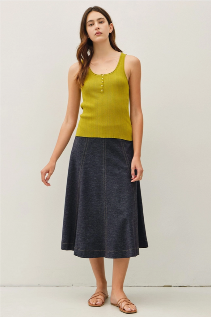 Be Cool Lightweight Henley Neck Ribbed Sweater Tank