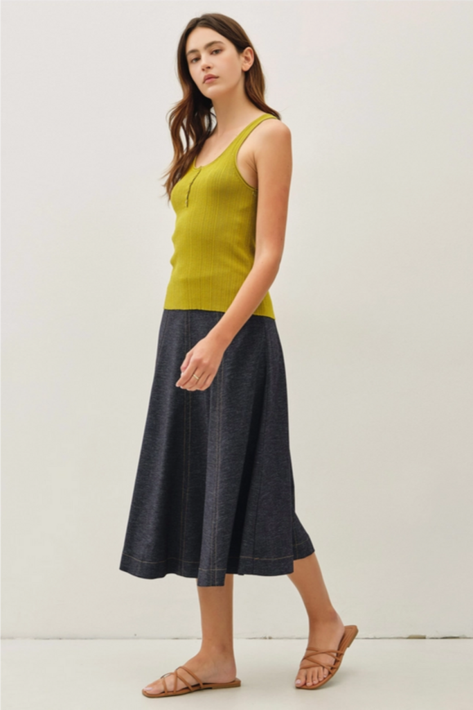 Be Cool Lightweight Henley Neck Ribbed Sweater Tank