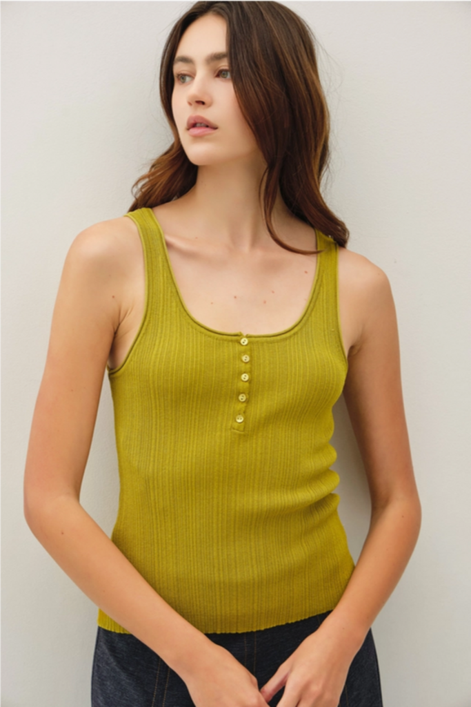 Be Cool Lightweight Henley Neck Ribbed Sweater Tank