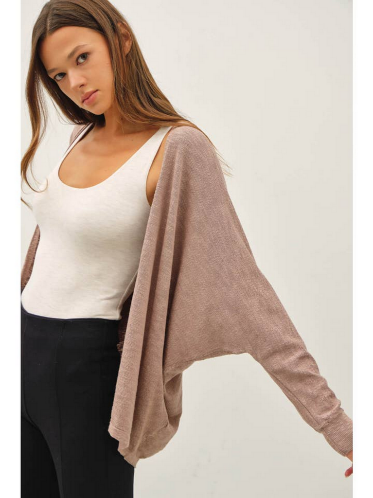 Be Cool Open Front Dolman Sleeve Slub Cardigan