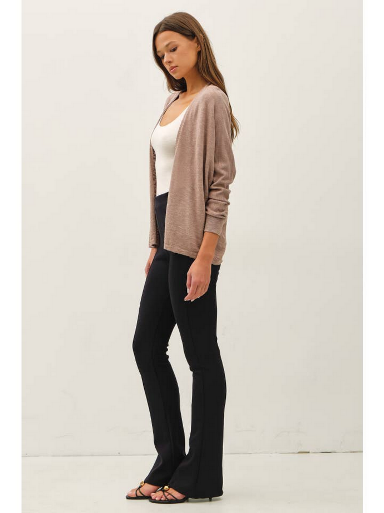 Be Cool Open Front Dolman Sleeve Slub Cardigan