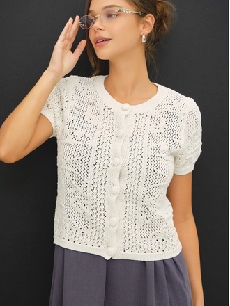 Be Cool Patterned Crochet Short Sleeve Crop Cardigan