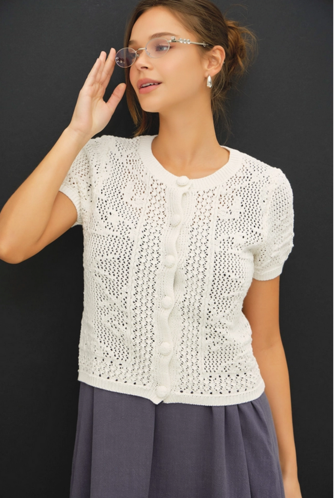 Be Cool Patterned Crochet Short Sleeve Crop Cardigan