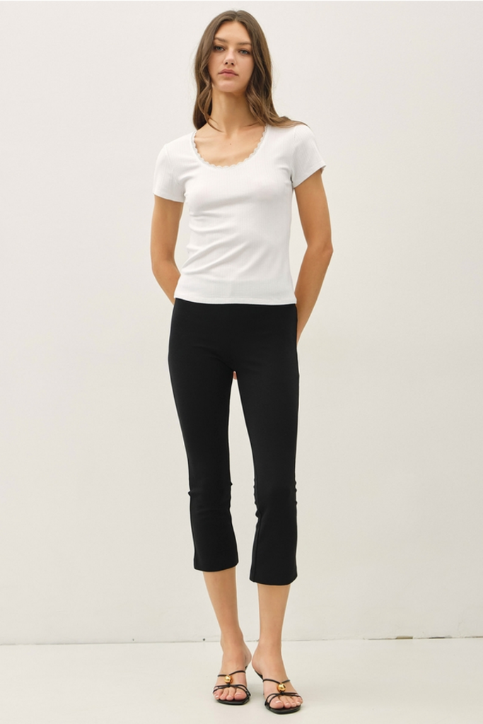 Be Cool Lace Trimed Ribbed Scoop Neck Top